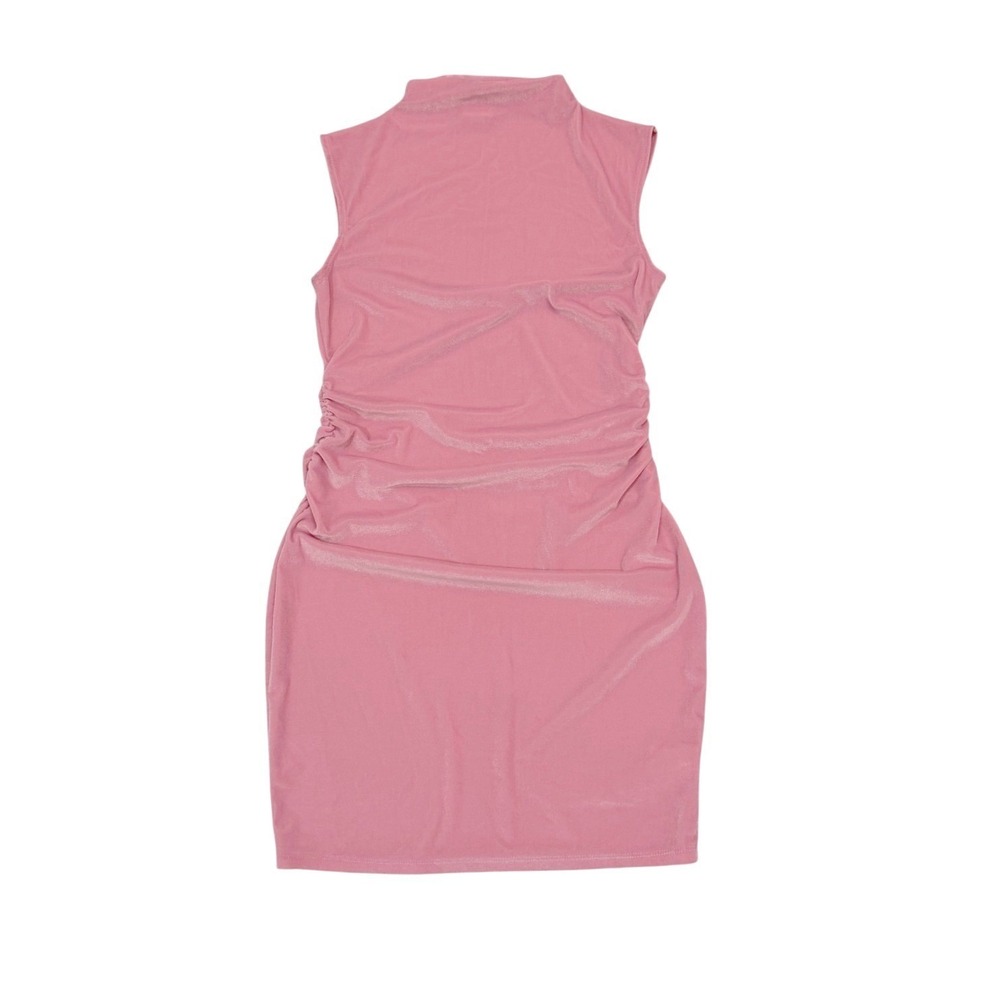 A New Day Womens Pink Holiday Velvet Funnel Neck Ruched Sleeveless Mini Dress S
